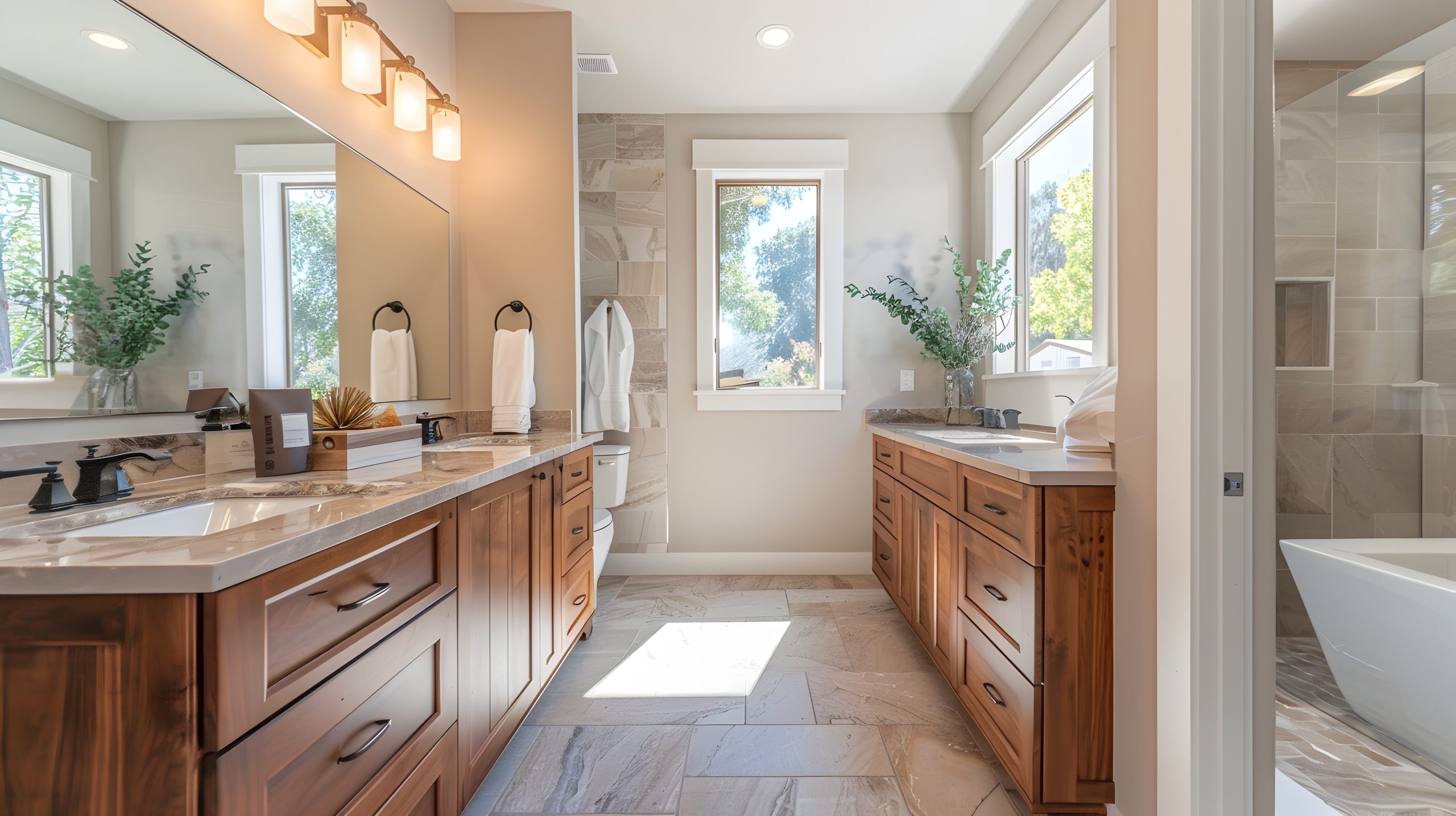 Spacious Master Bathroom with Double Vanity in Modern Farmhouse